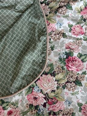 Full Size Floral Reversible Duvet Cover - Pink and Green 82x89 Cottagecore